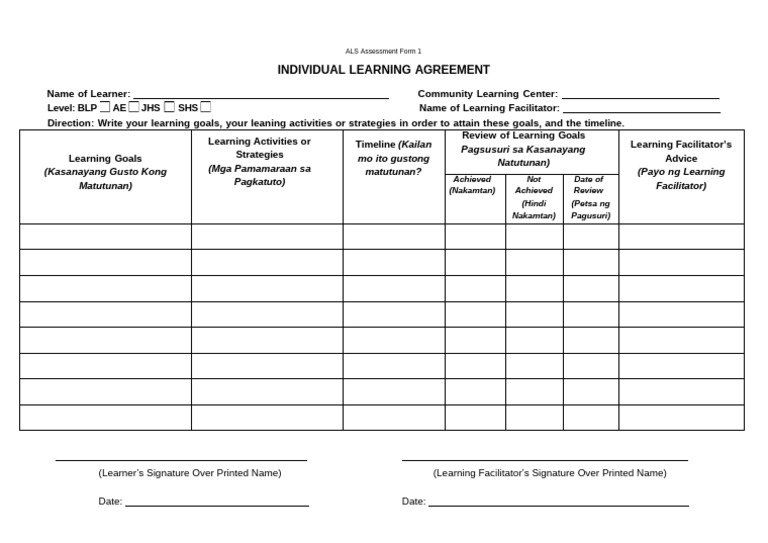 ALS Individual Learning Agreement Form | PDF