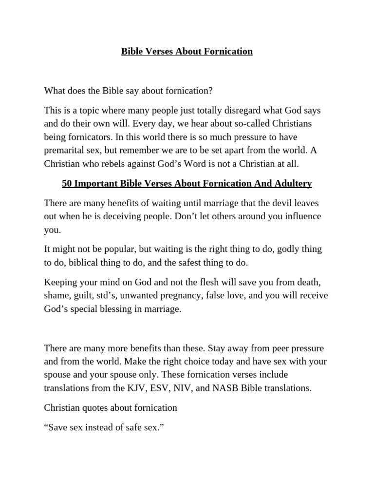 Bible Verses on Fornication Explained | PDF | Lust | David