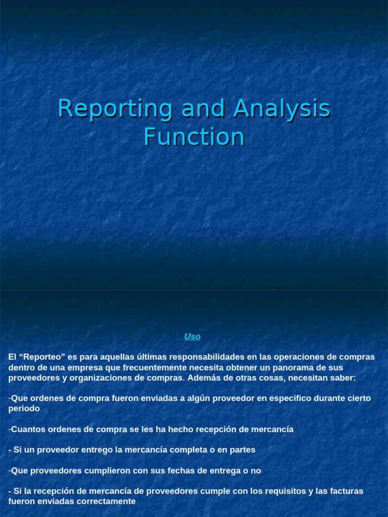 Reporting and Analysis Function | PDF