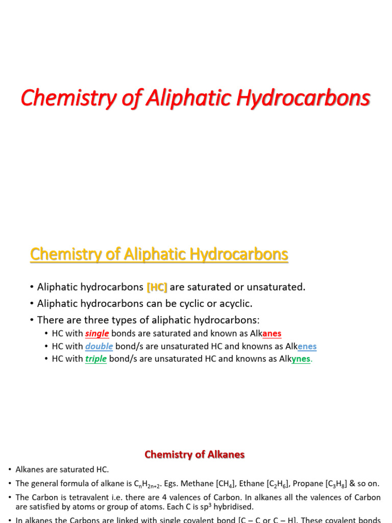Chemistry of Aliphatic Hydrocarbons Sem II Paper II Unit I | PDF ...
