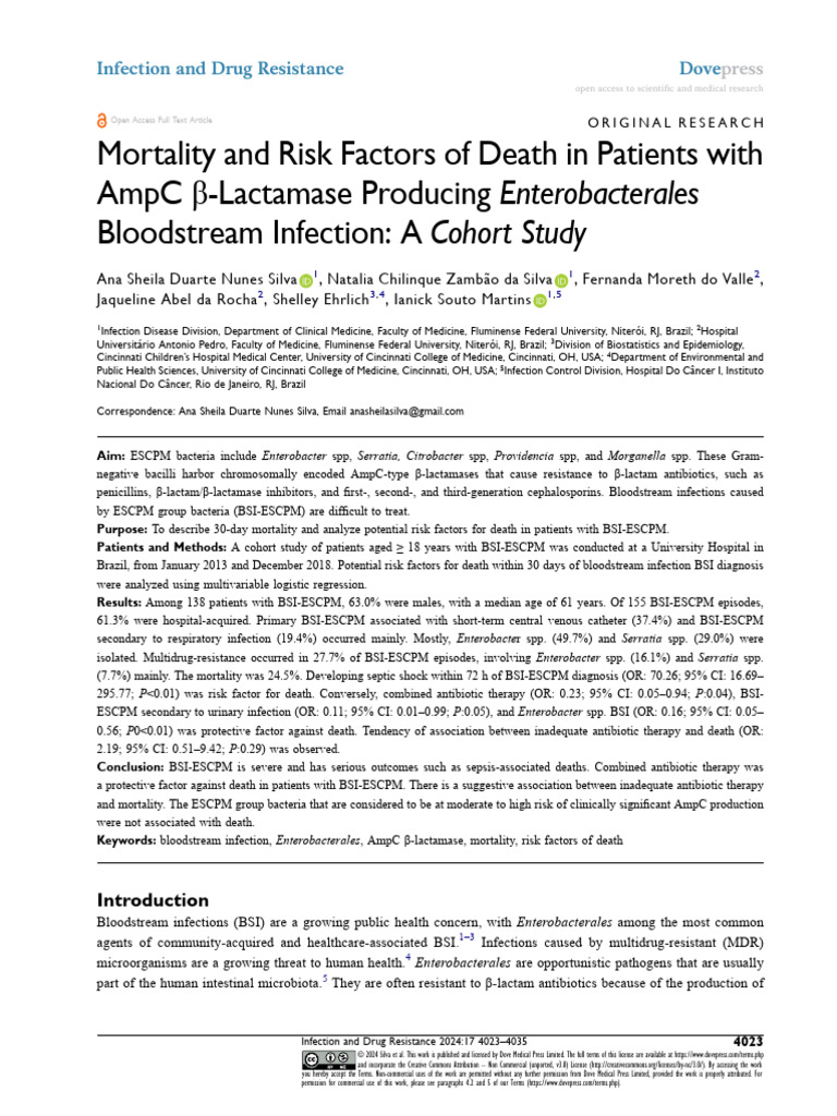 Mortality and Risk Factors of Death in Patients with AmpC β-Lactamase ...