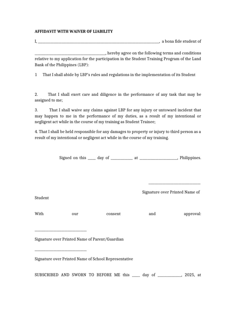 Student Training Program Liability Waiver | PDF