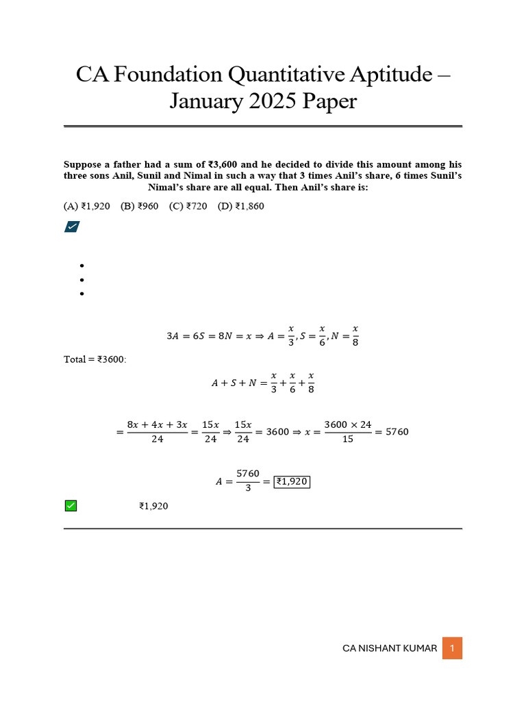 CA Foundation Quantitative Aptitude 2025 | PDF | Interest | Compound ...