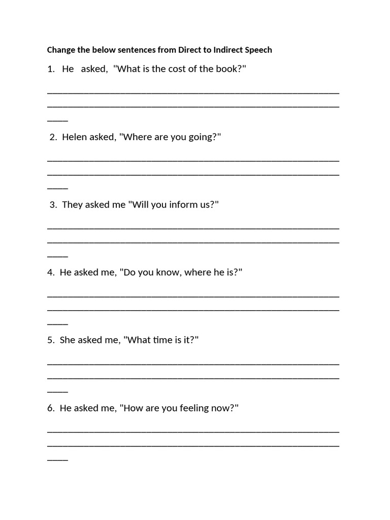 Convert Direct to Indirect Speech Exercises | PDF