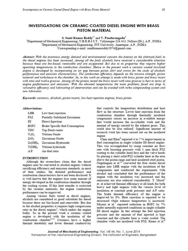 Investigation On Ceranic Coating Owith Brass Material | PDF | Diesel ...