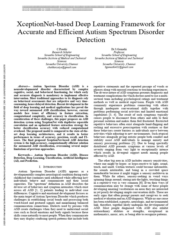 XceptionNet for Autism Detection Efficiency | PDF | Autism | Deep Learning