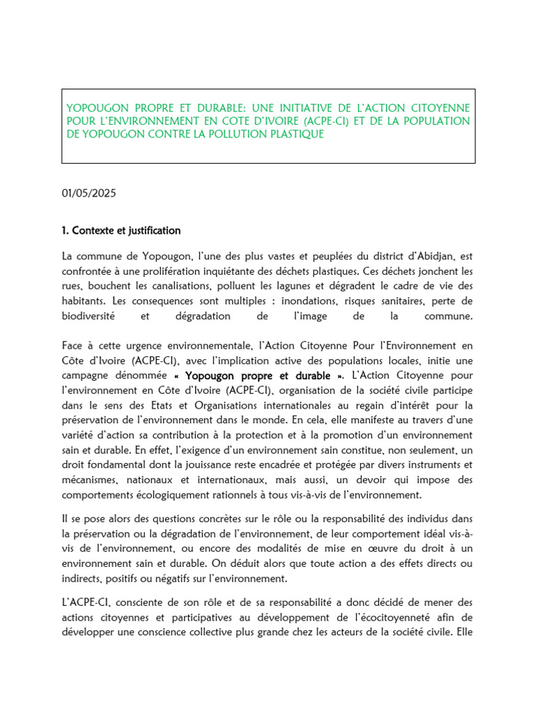 TDR Yopougon Propre Et Durable Long ACEPE-CI | PDF | Environnement ...