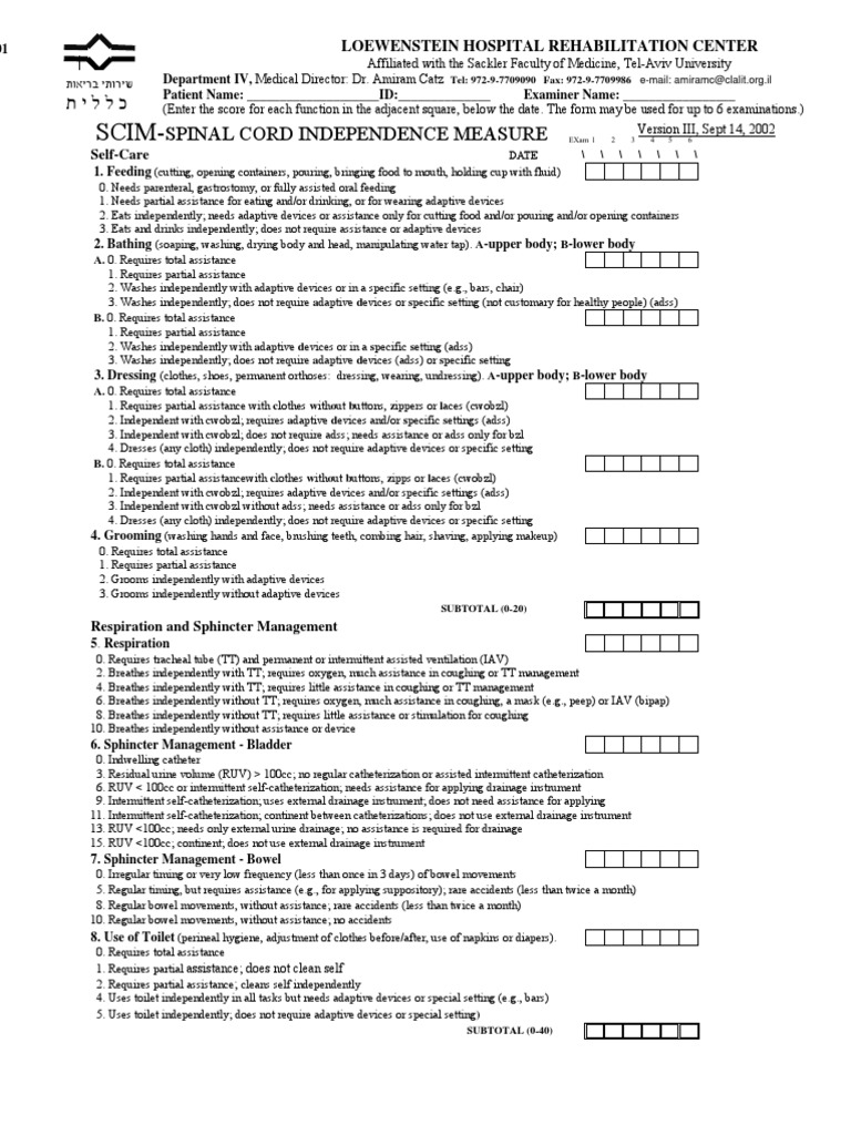 SCIM | PDF | Wheelchair | Wellness