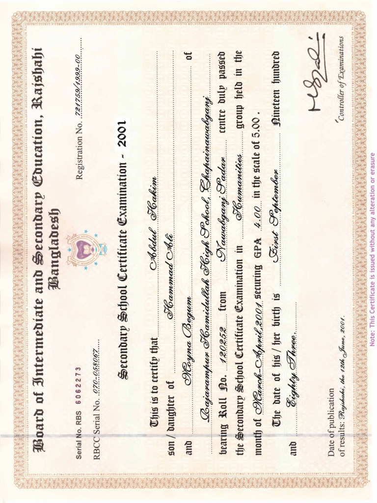 SSC Certificate | PDF