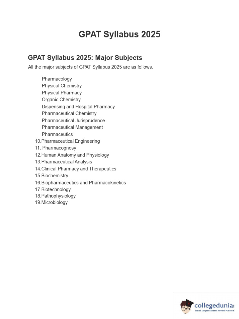 GPAT Syllabus 2025 Overview | PDF | Pharmacology | Pharmacy