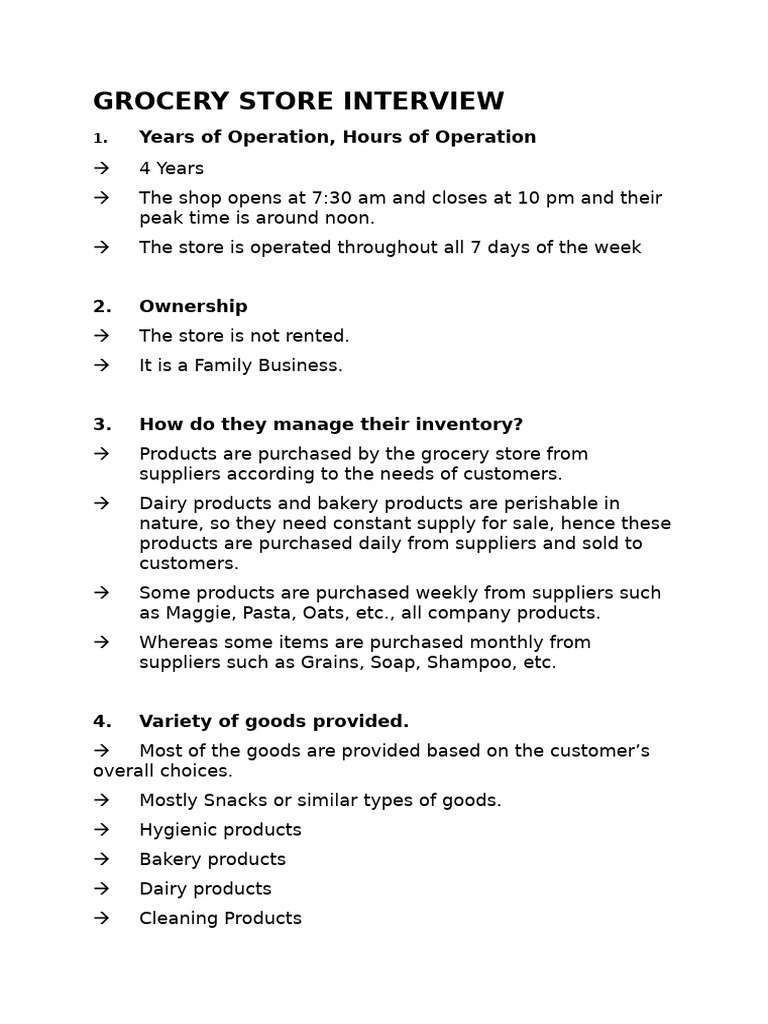 Grocery Store Interview 001 | PDF | Grocery Store | Retail
