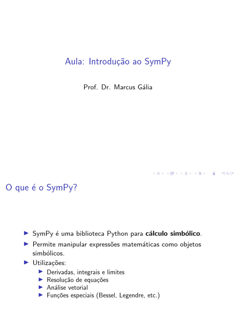 Aula Sympy | PDF | Matemática aplicada | Cálculo