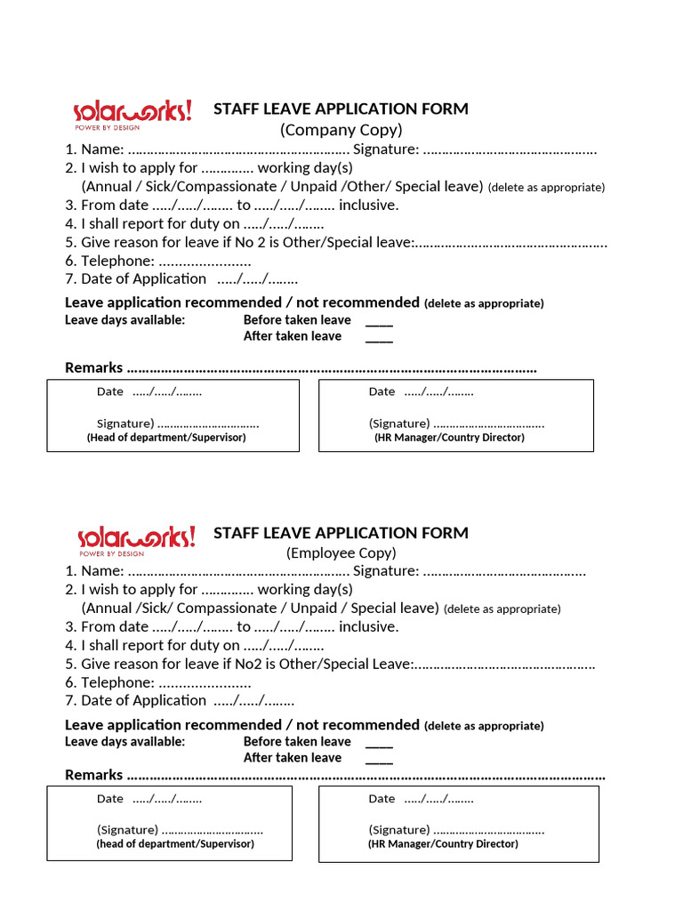 Staff Leave Form-New | PDF