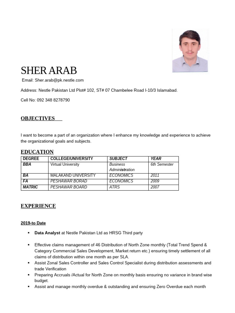 Sher Arab's Professional Profile | PDF