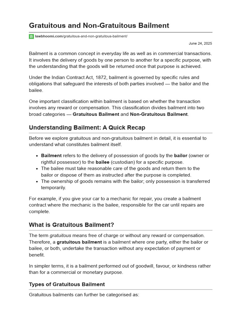 Understanding Bailment: Types and Differences | PDF | Legal Liability ...