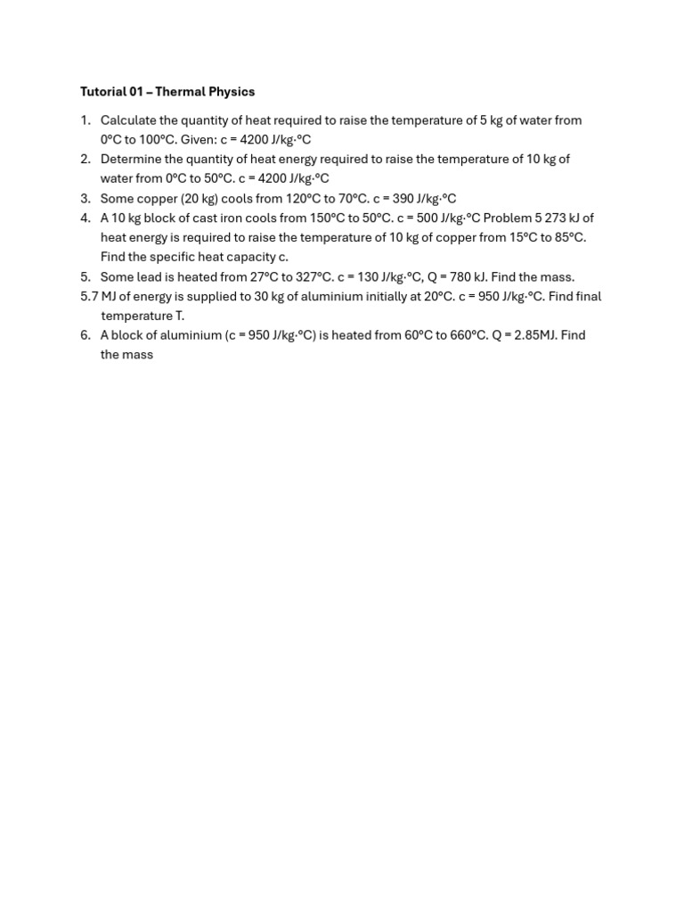 Thermal Physics Heat Calculations Guide | PDF