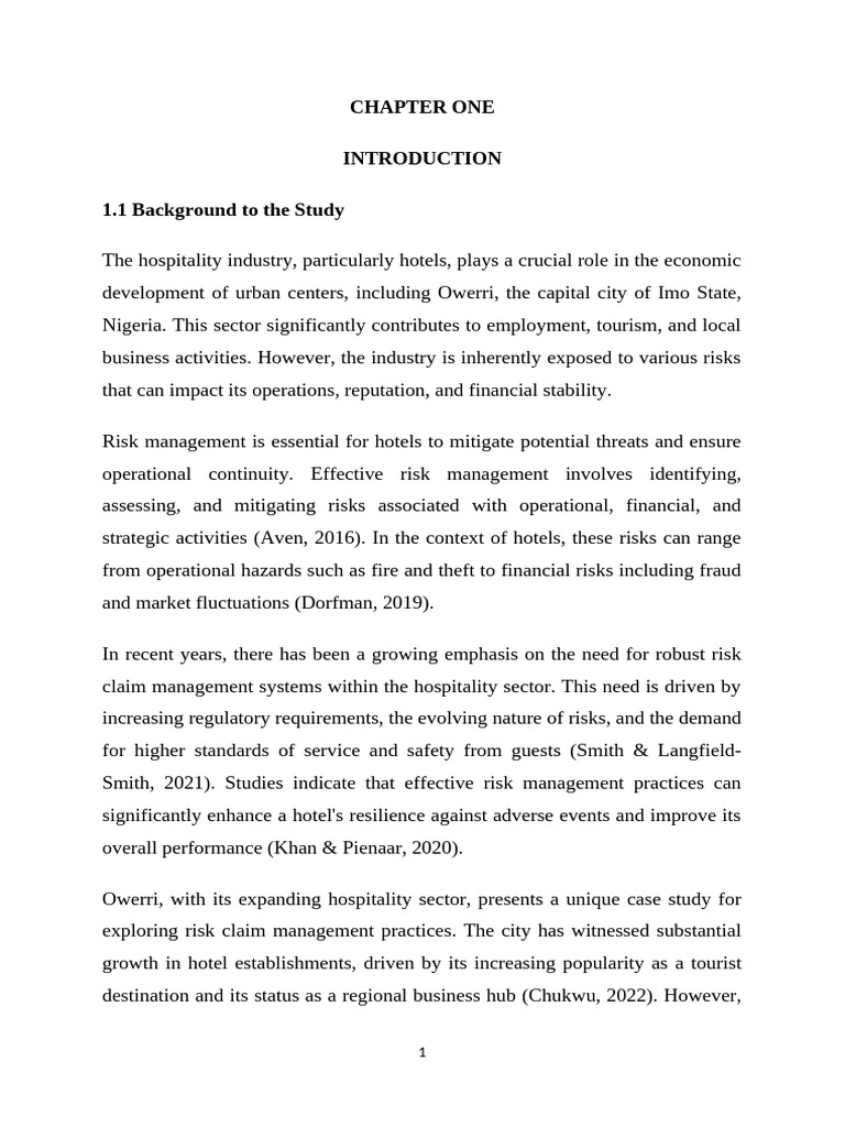 Risk Claim Management of Hotels in Owerri | PDF | Risk Management | Risk