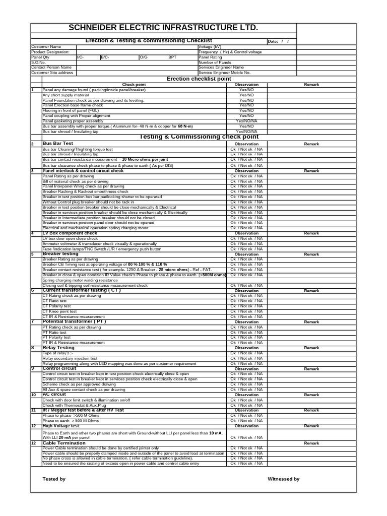AIS-Panels Pre-Commissioning Check List | PDF | Relay | Voltage