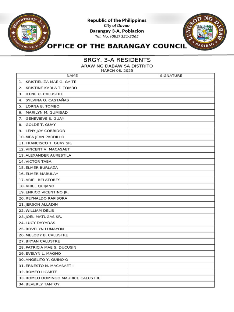 Araw ng Dabaw 2025 Barangay 3-A List | PDF
