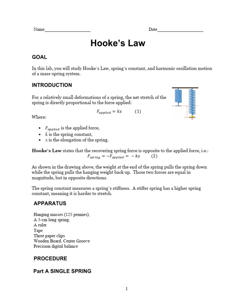 Hooke's Law - 2025 (5) - Fillable Final | PDF | Force | Weight