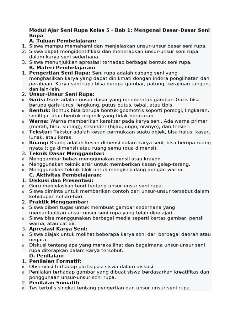 Modul Ajar Seni Rupa Kelas 5 SD | PDF