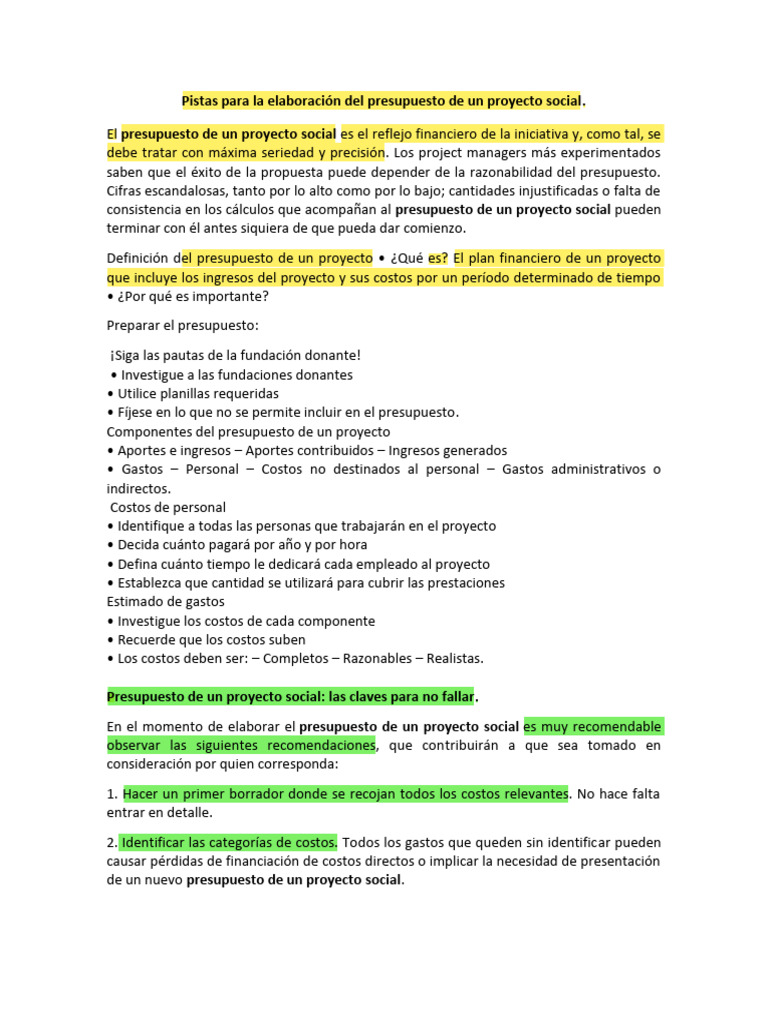 Claves para el presupuesto de proyectos sociales | PDF | Presupuesto ...