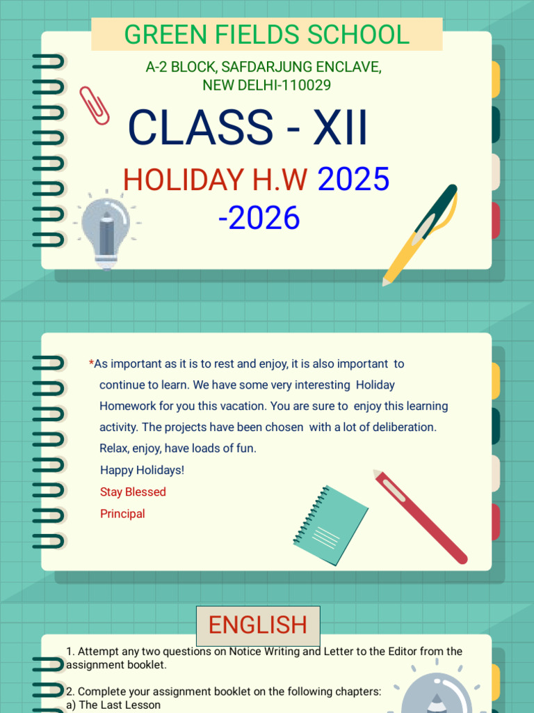 Holiday Homework Assignments 2025-26 | PDF