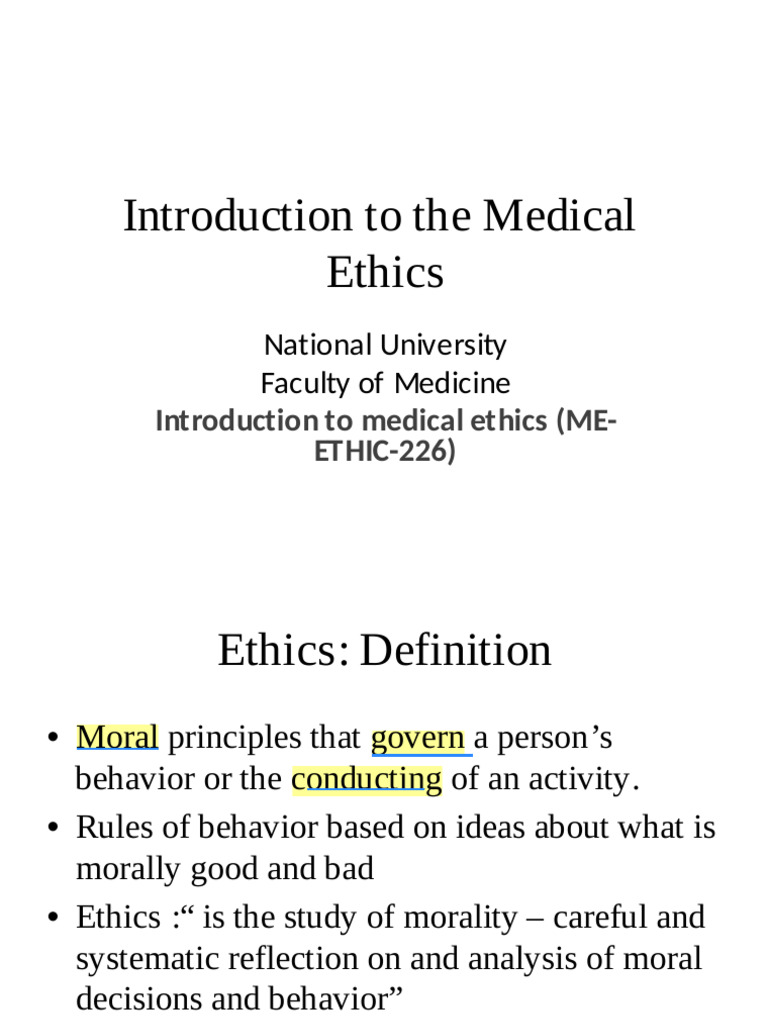 Introduction to Medical Ethics Course | PDF