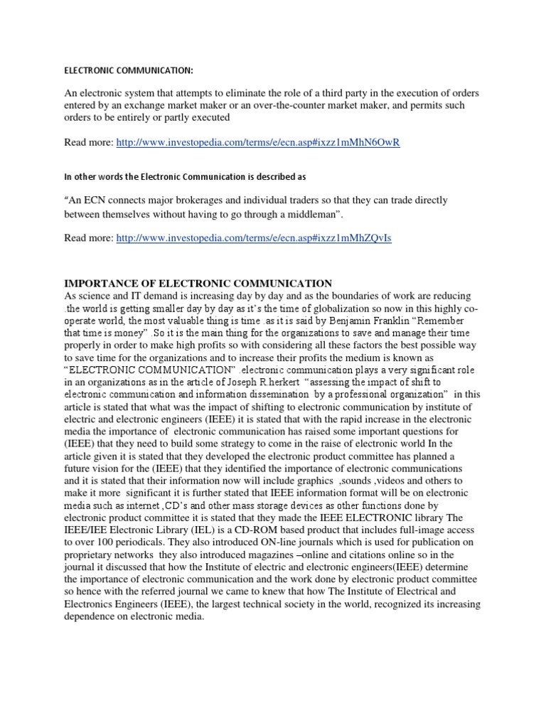 Importance of Electronic Communication PDF Electronic Data