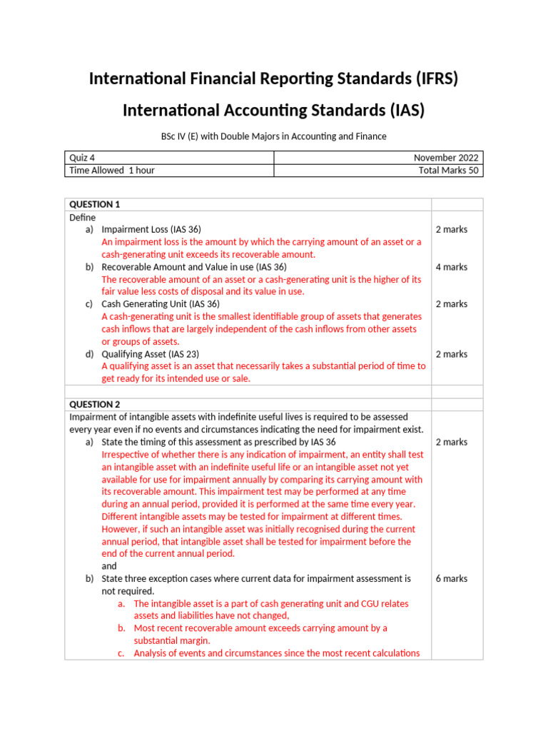 IFRS Impairment and Capitalization Quiz | PDF | International Financial ...