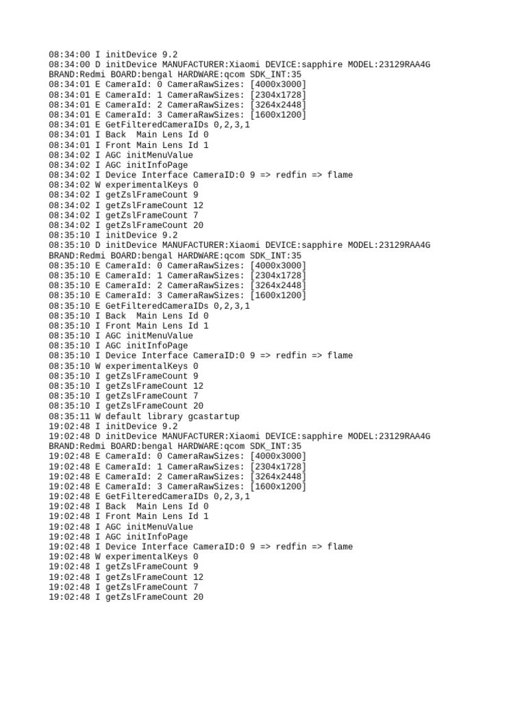 Xiaomi Redmi Camera Initialization Logs | PDF