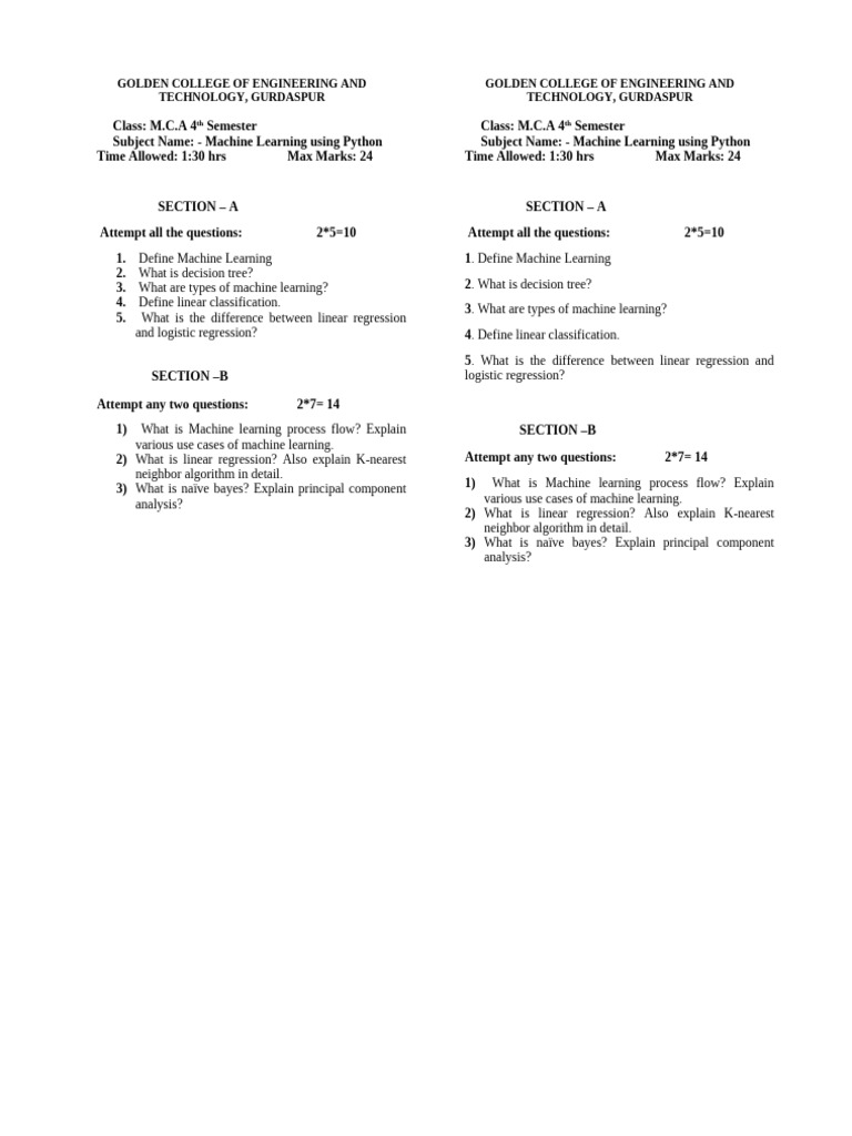 MCA4 MST ML Python | PDF
