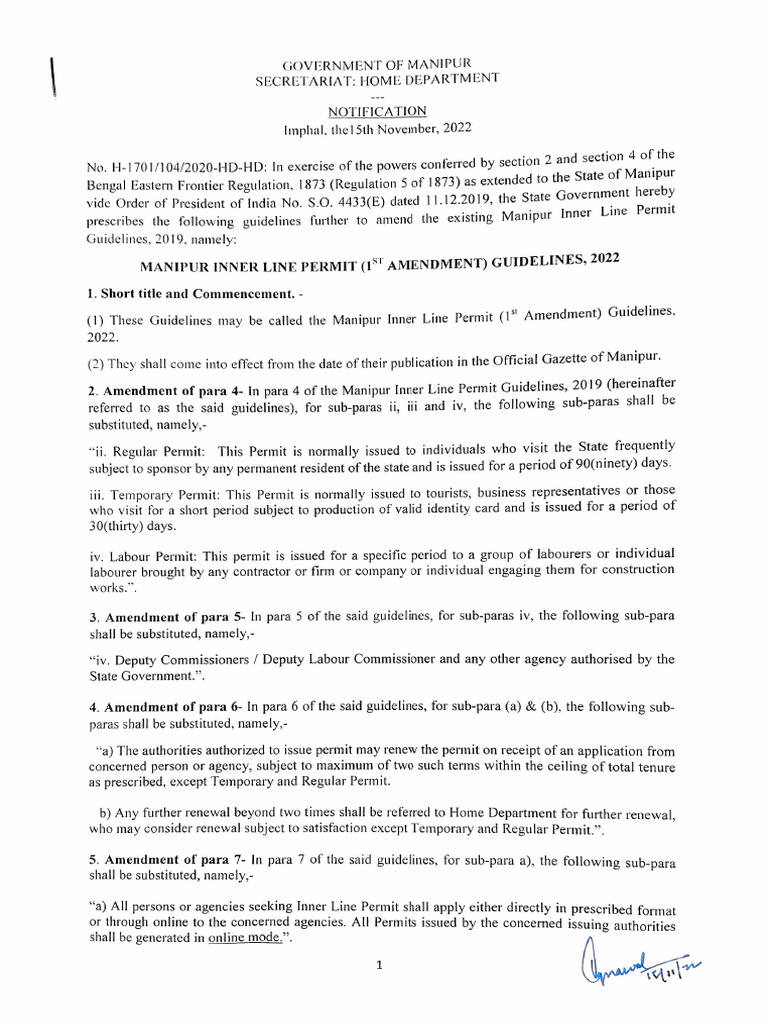 Manipur Inner Line Permit Guidelines 2022 | PDF | Driver's License ...