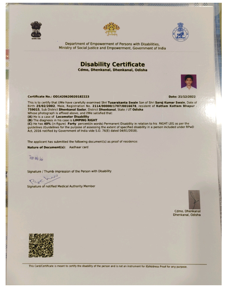 (Disability Certificate) | PDF