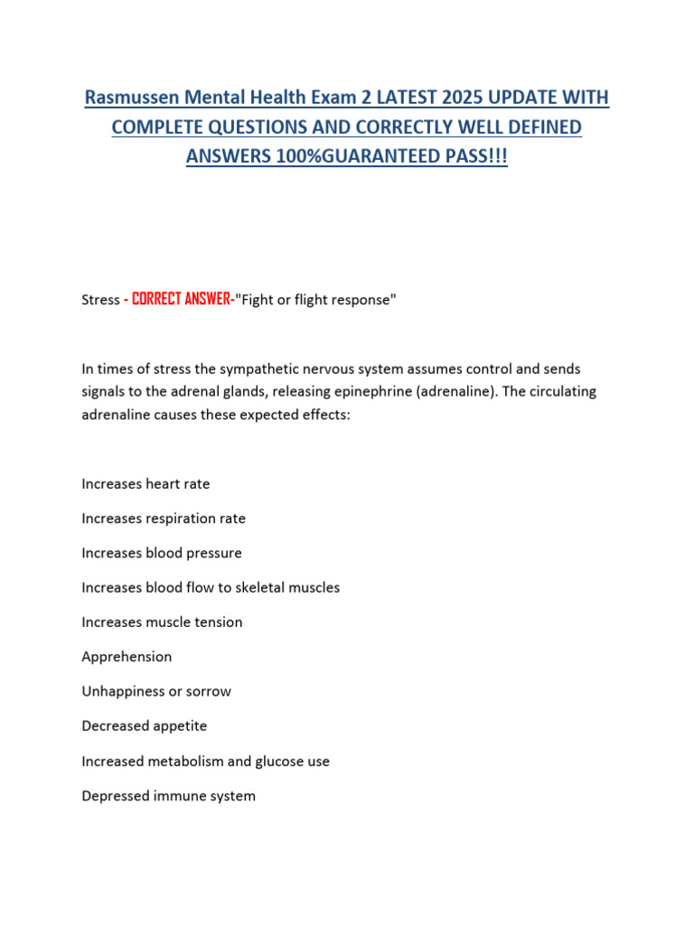 Rasmussen Mental Health Exam 2 Guide | PDF | Mania | Anxiety
