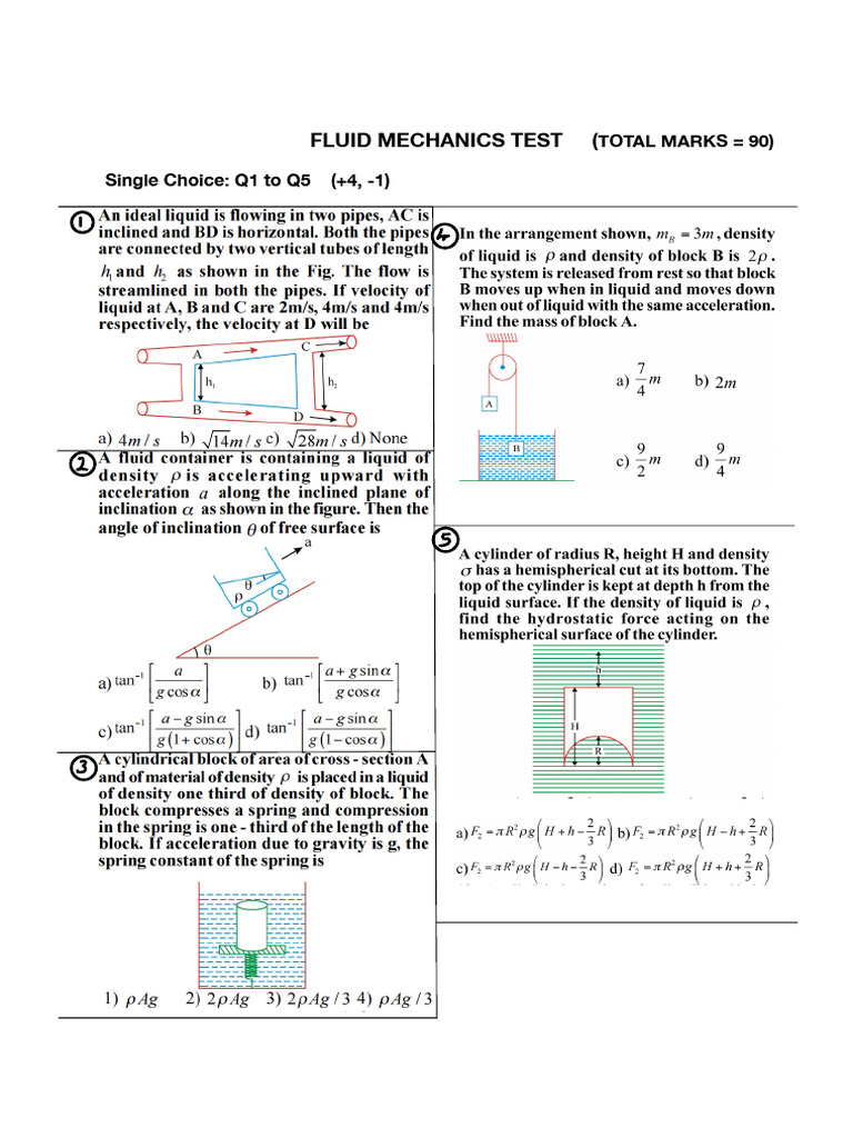 Fluid Mechanics Test (Adv) | PDF