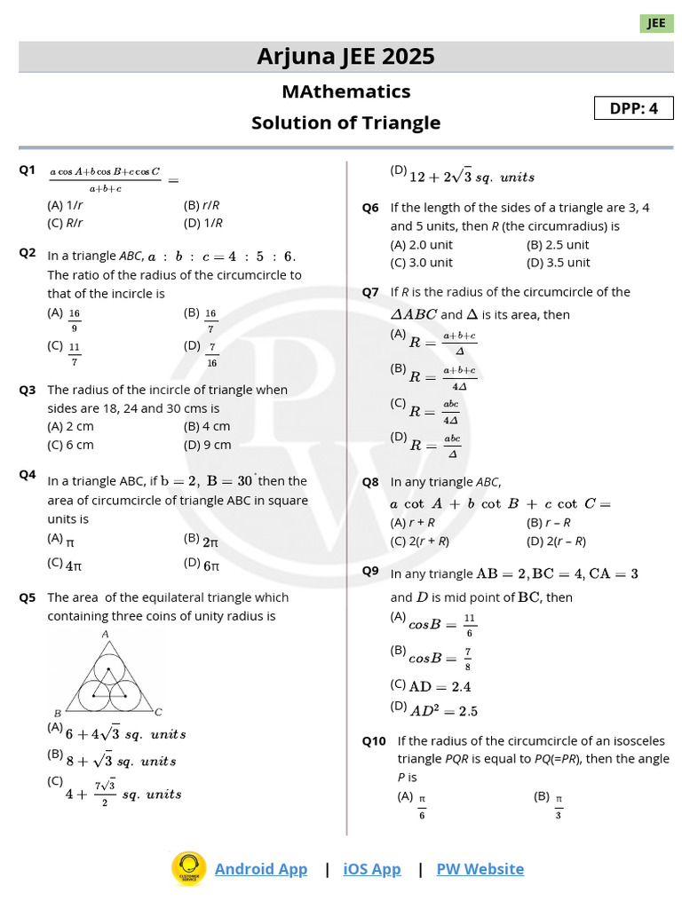 JEE 2025 Triangle Geometry Questions | PDF | Euclid | Analytic Geometry