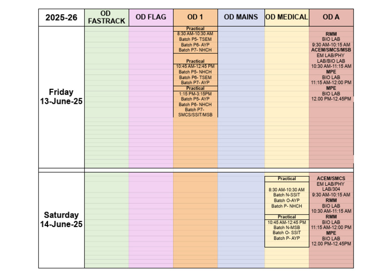 2025-26 Practical Exam Schedule | PDF
