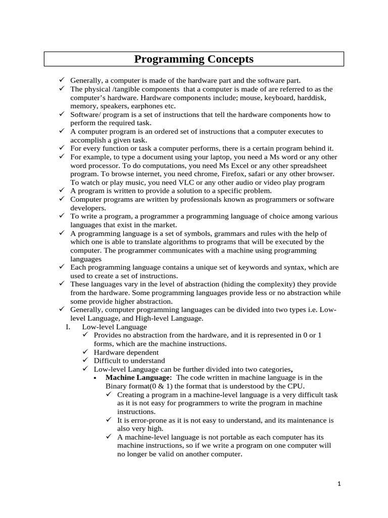 Programming Concepts - Week 1 | PDF | Assembly Language | Computer Program