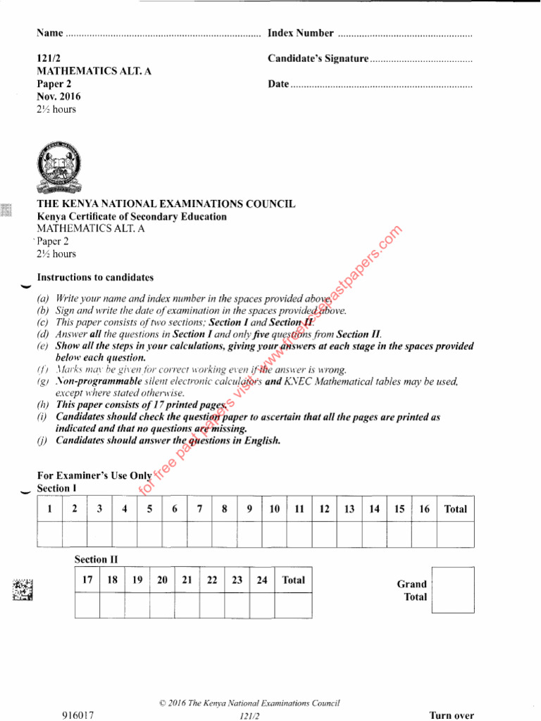 KCSE 2016 Mathematics Paper 2 | PDF | Mathematics