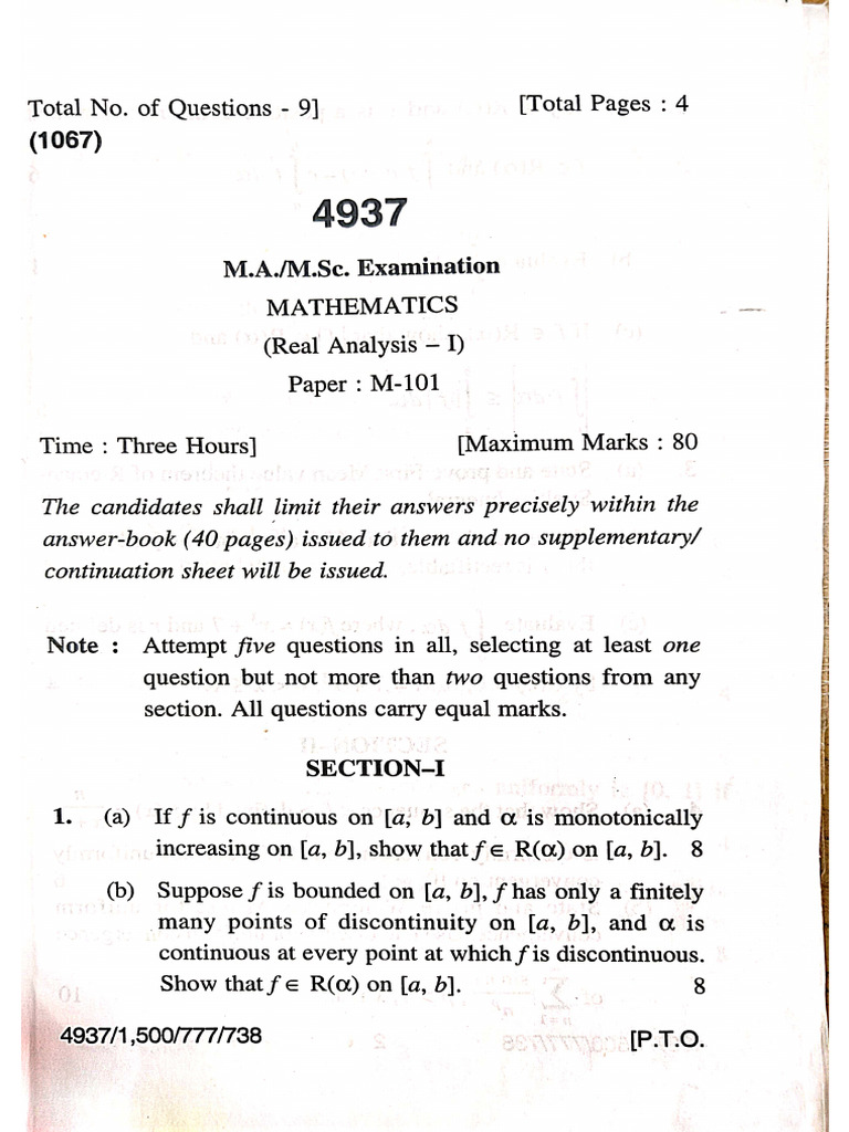 M.SC MATHS QP's | PDF