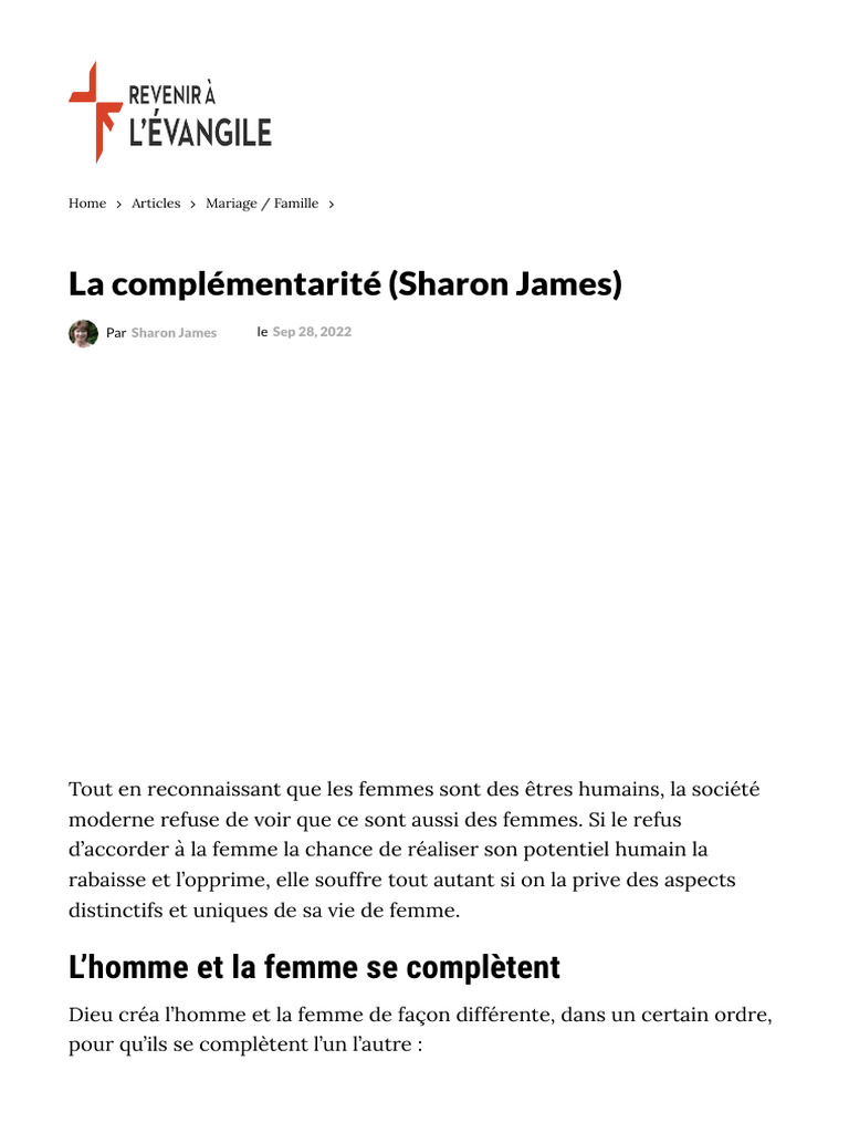 La complémentarité homme-femme selon Dieu | PDF | Adam | Livre de la Genèse