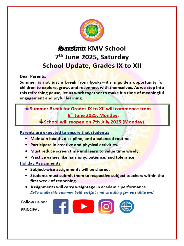 School Update, Grades IX To XII, 7th June 2025 | PDF
