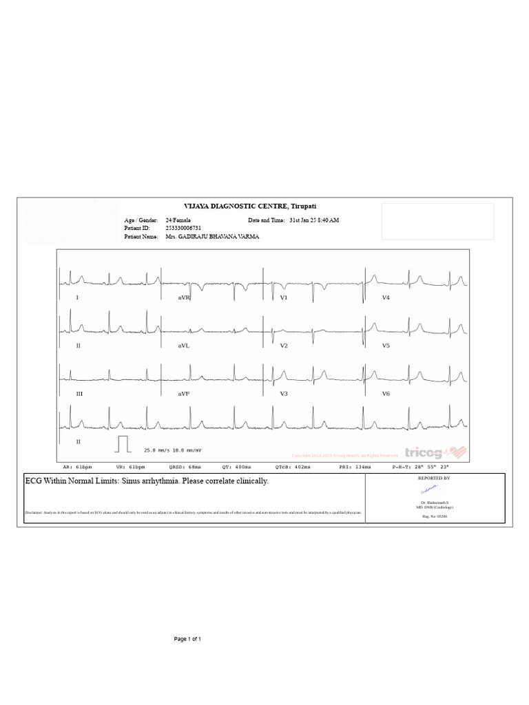 ECG Report for Mrs. Gadiraju Bhavana Varma | PDF