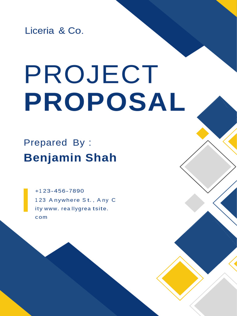 Blue White Yellow Simple Modern Geometric Project Proposal Cover A4 | PDF