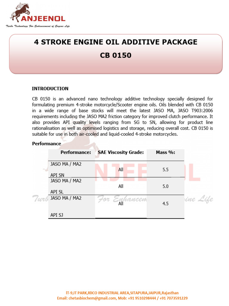 CB 0150: Advanced Engine Oil Additive | PDF | Motor Oil | Chemical ...