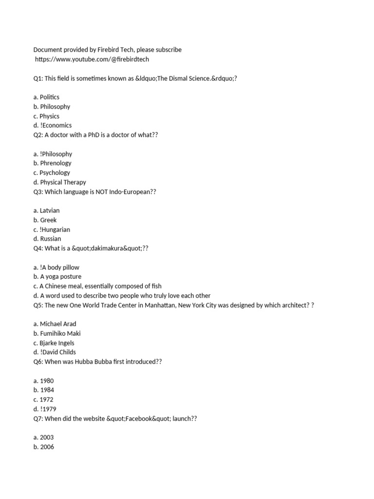 Trivia Quiz Questions and Answers | PDF