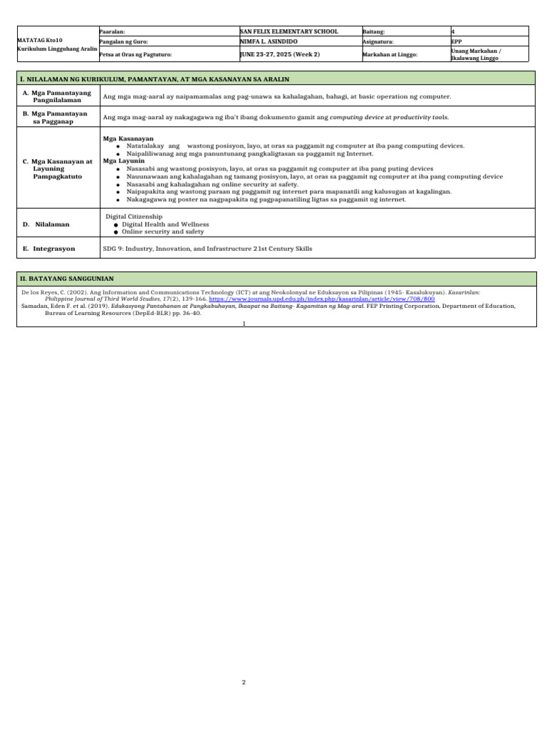 Epp 4 - DLL - Q1 - W2 | PDF