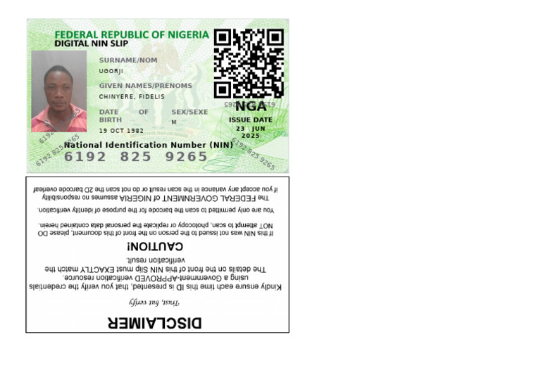 Nin Card UGORJI CHINYERE 1750698848 | PDF