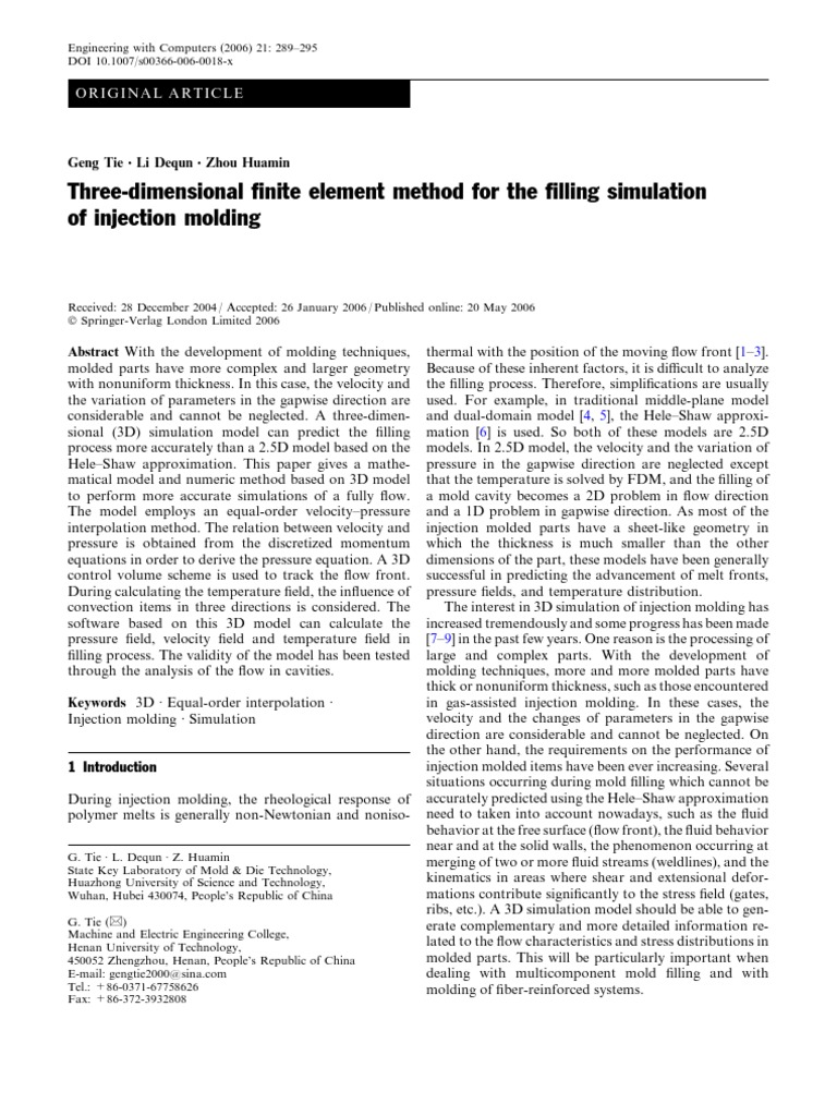 Three Dimensional Finite Element Method For The Filling Simulation | PDF
